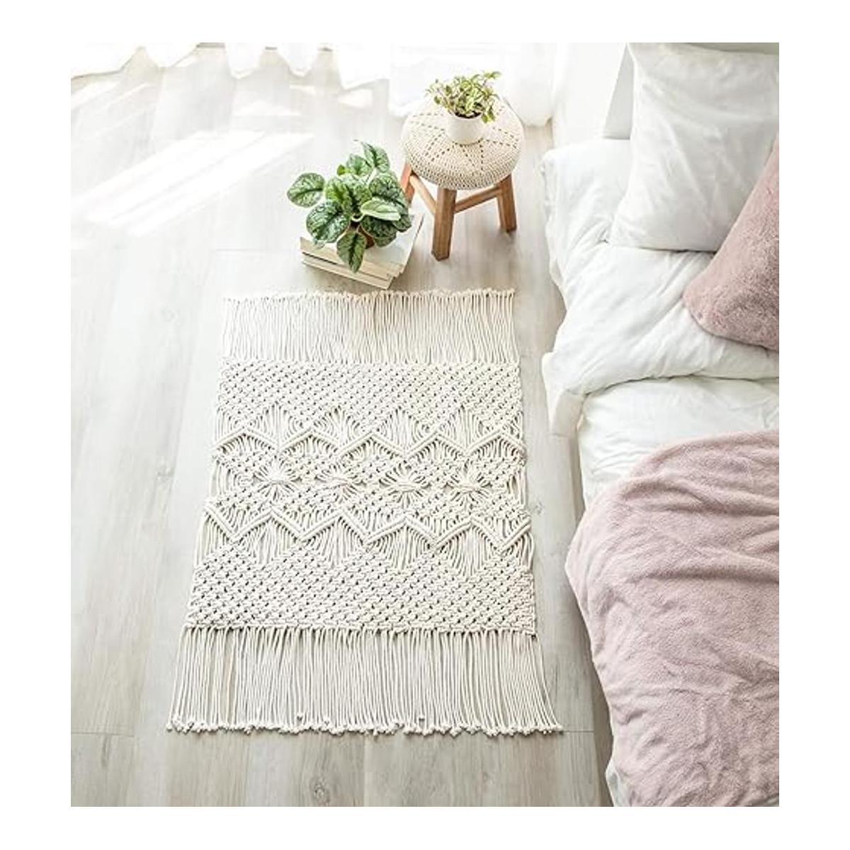 Mkono Alfombra bohemia de macramé tejida de algodón con