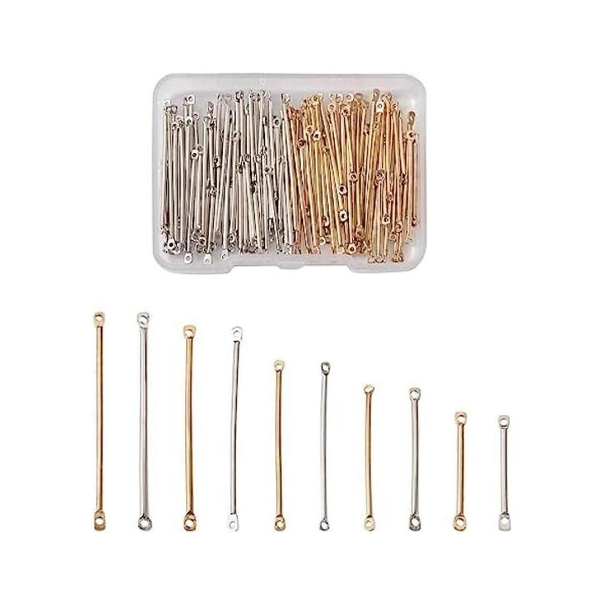 Pandahall 100pcs 5 Sizes Brass Bar Links 2Hole Stick Strip
