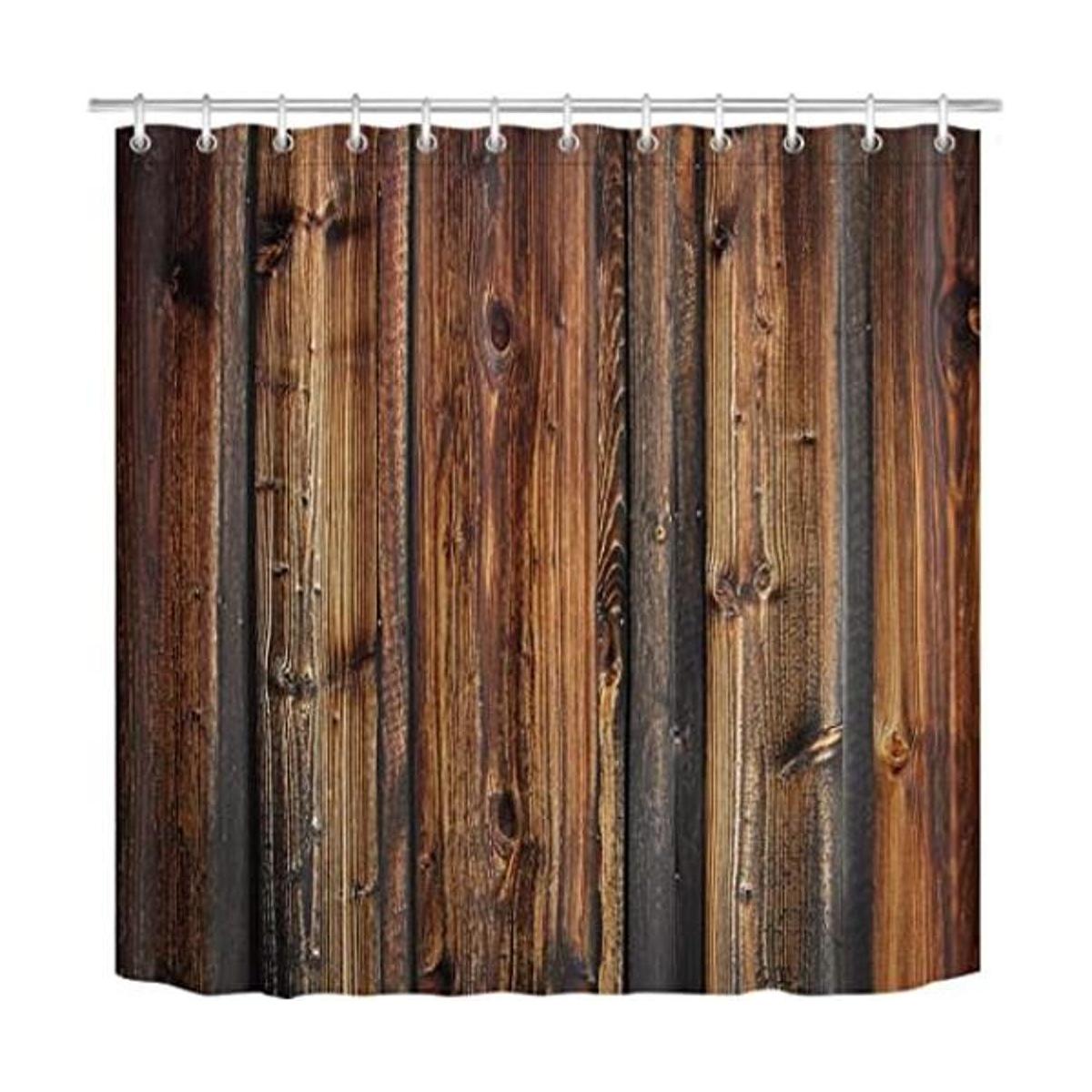 LB Cortina de ducha rústica de madera de granero estilo