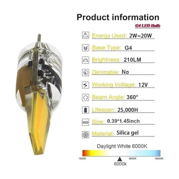 Bombilla LED G4 de 2 W equivalente a 20 W T3 JC tipo bipin_4