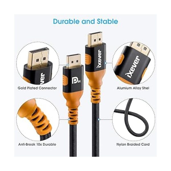 Cable DisplayPort 1.4 de 8 K de 6.6 pies IXEVER Ultra_4