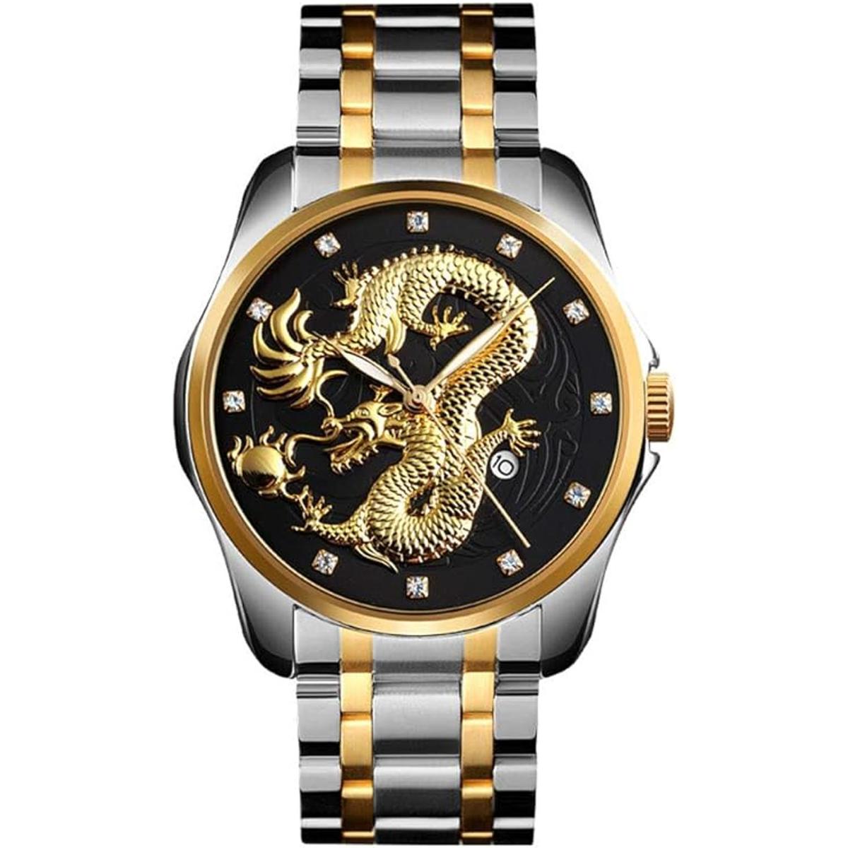 Reloj de pulsera de acero inoxidable con esfera tallada de