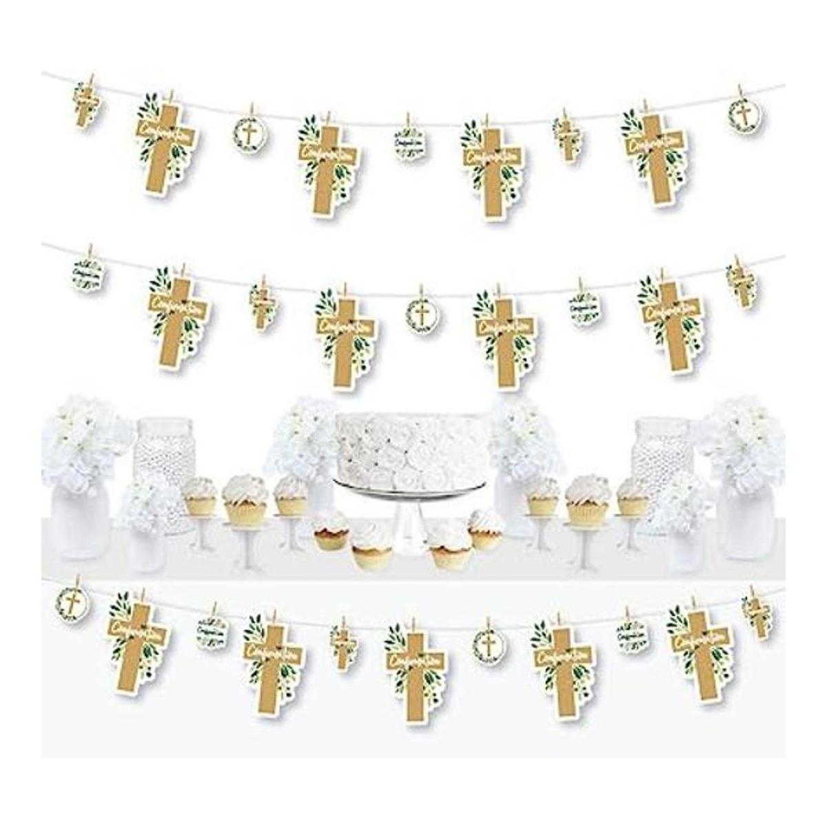 Big Dot of Happiness Confirmation Elegant Cross Guirnalda