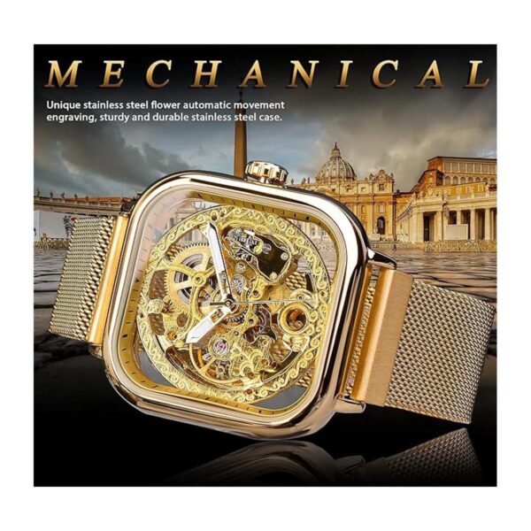 FORSINING Reloj de pulsera mecánico automático dorado para_2