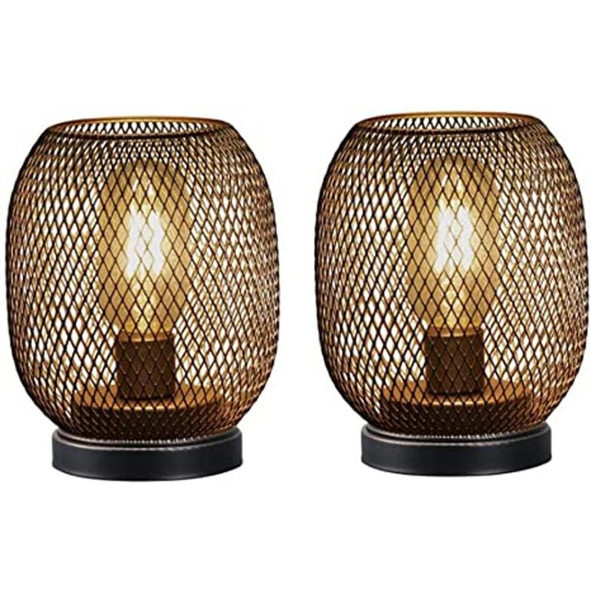 JHY DESIGN Juego de 2 faroles LED de jaula de metal