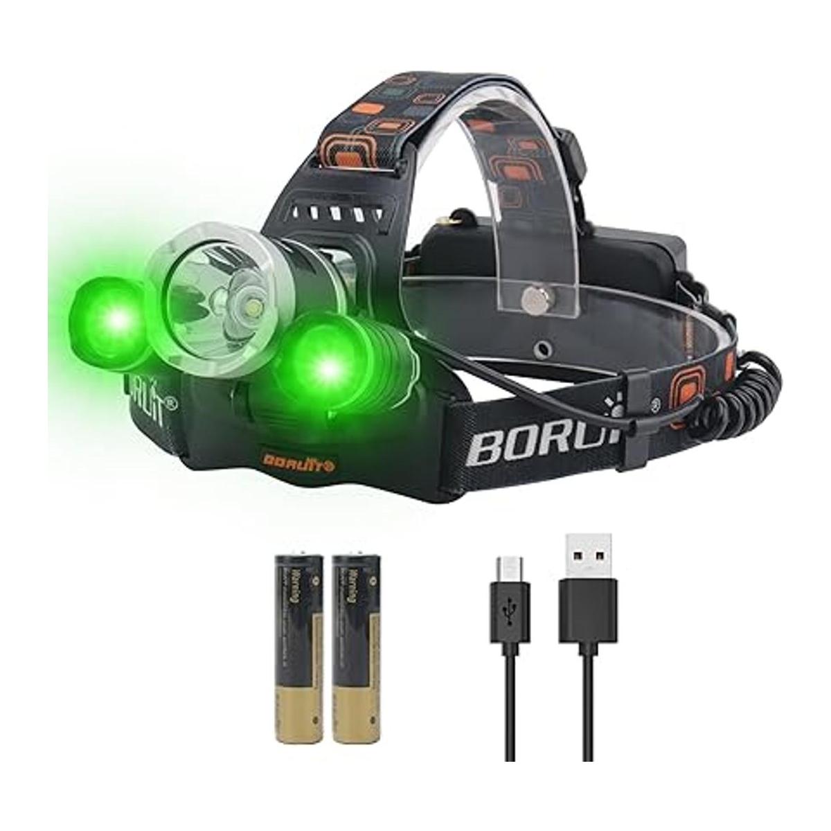 BORUIT Faro recargable de luz verde blanca superbrillante
