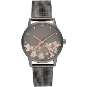 Nine West Womens Floral Dial Mesh Bracelet Watch_1