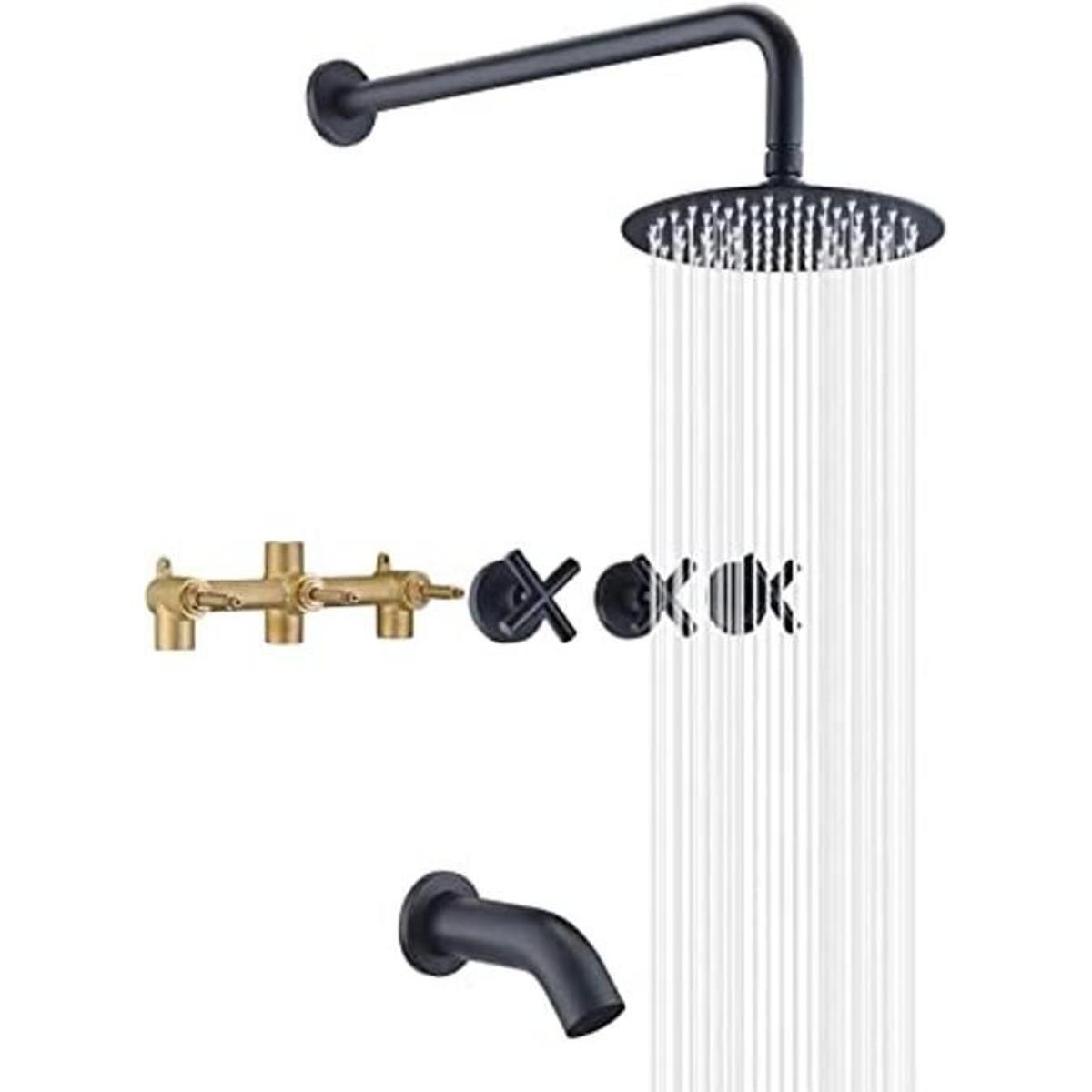 Grifo de ducha de 3 asas juego de grifo de bañera negro