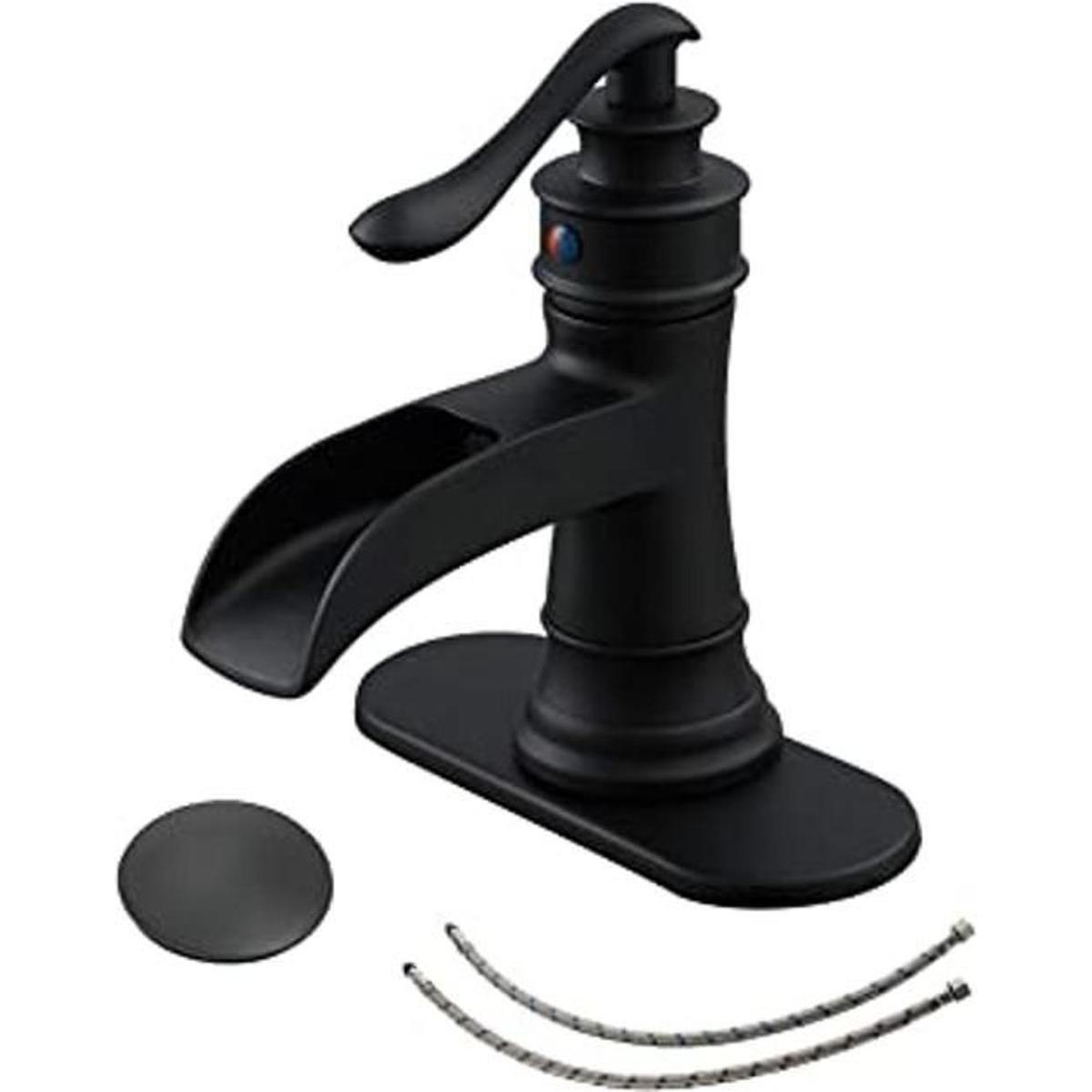 BWE grifo de baño negro cascada monomando un orificio
