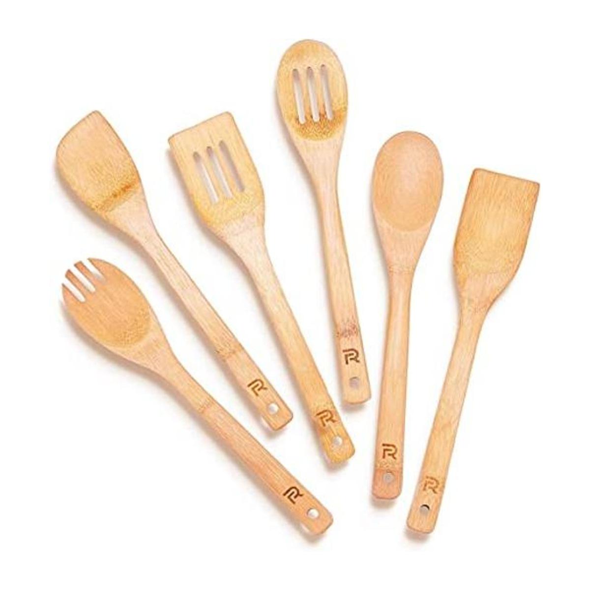 Riveira Cucharas de madera para cocinar juego de