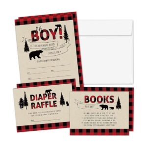 Juego de 25 invitaciones de baby shower de leñador_1