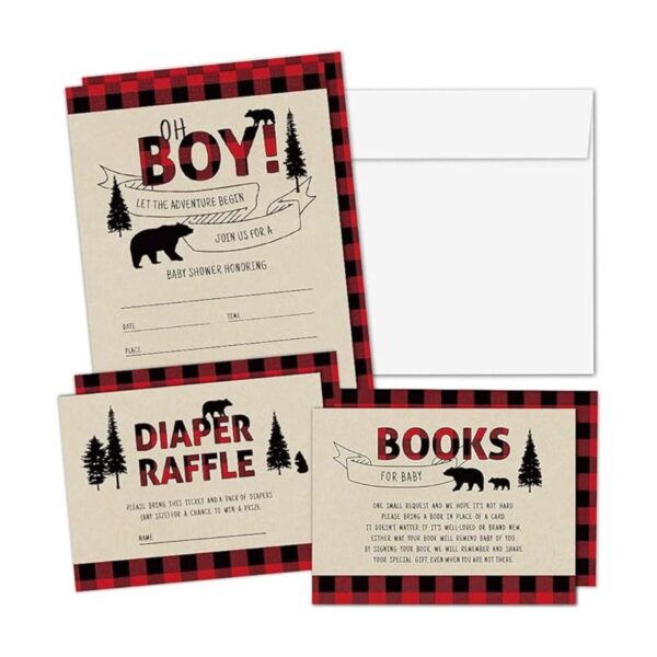 Juego de 25 invitaciones de baby shower de leñador_1