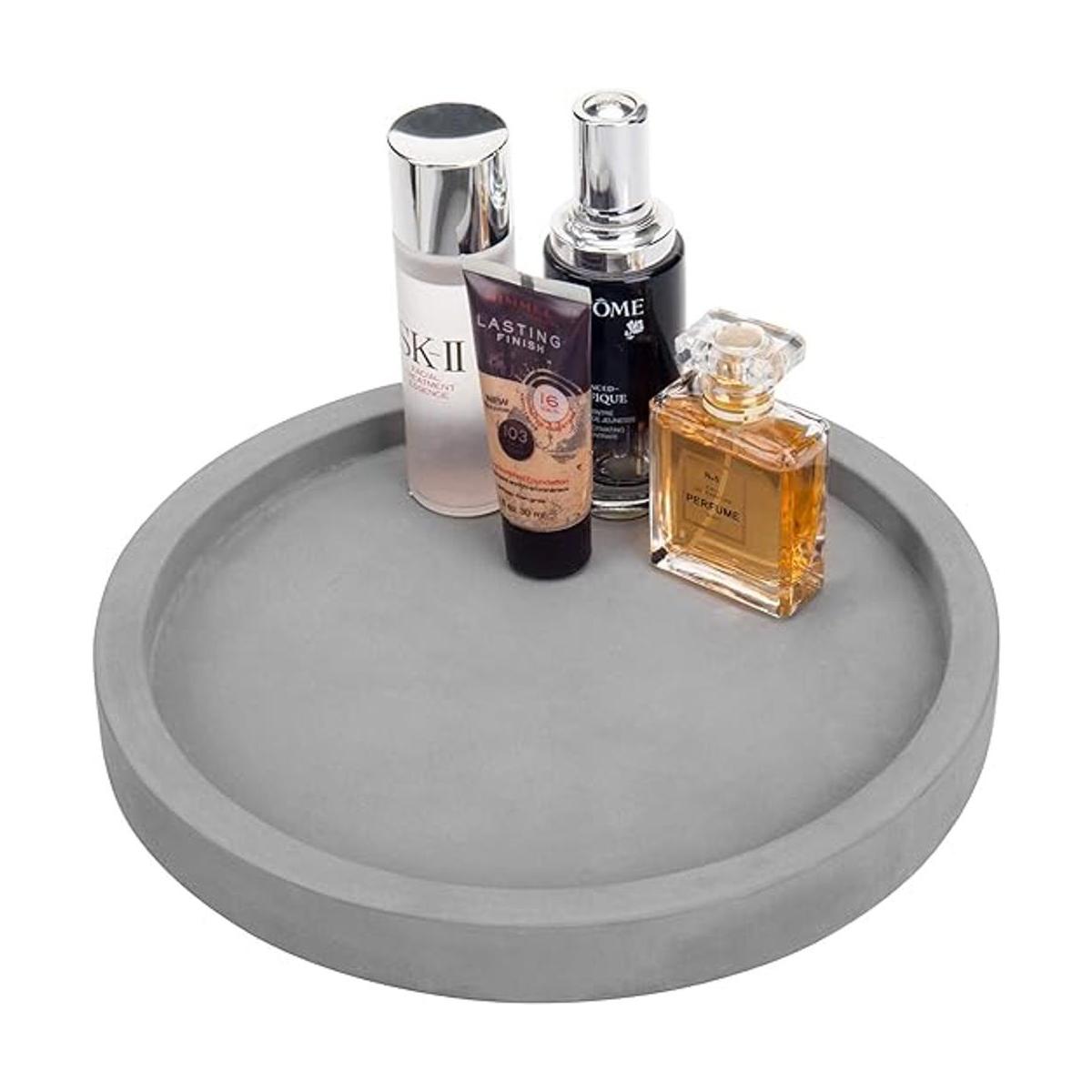 MyGift Bandeja de tocador redonda moderna de hormigón gris
