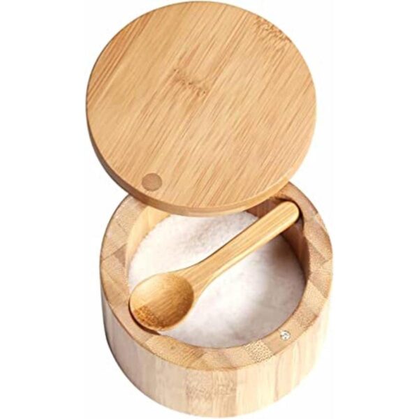 KITCHENDAO Caja de salero de bambú con cuchara integrada_1