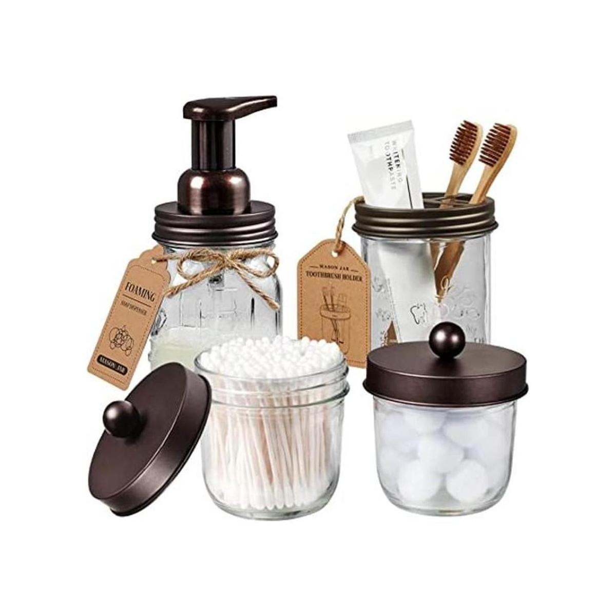 Mason Jar Bathroom Accessories Set4 Pack Foaming Soap