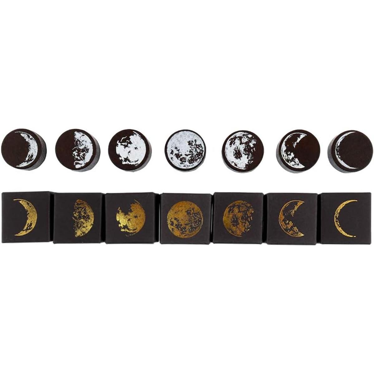 Dizdkizd 7 sellos de goma de madera de fases de la luna