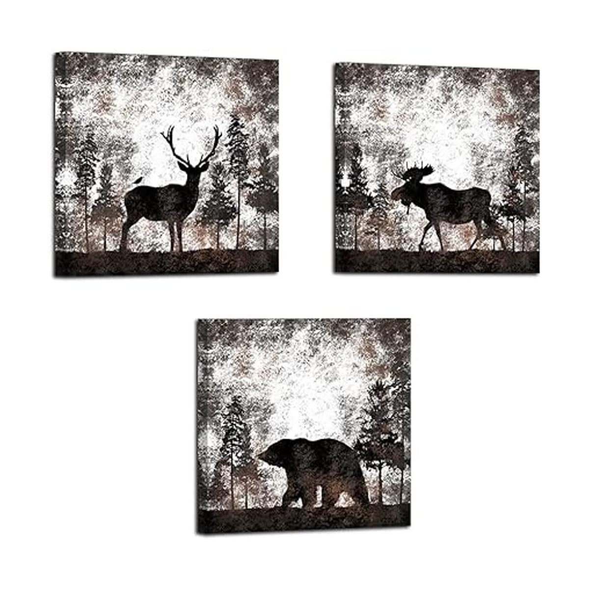 HOMEOART Lienzo enmarcado con diseño de oso y alce diseño