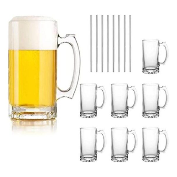Juego de tazas de cerveza tazas de vidrio con asa de 16