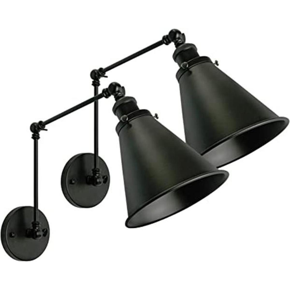 Aplique de pared industrial negro con ángulo de brazo