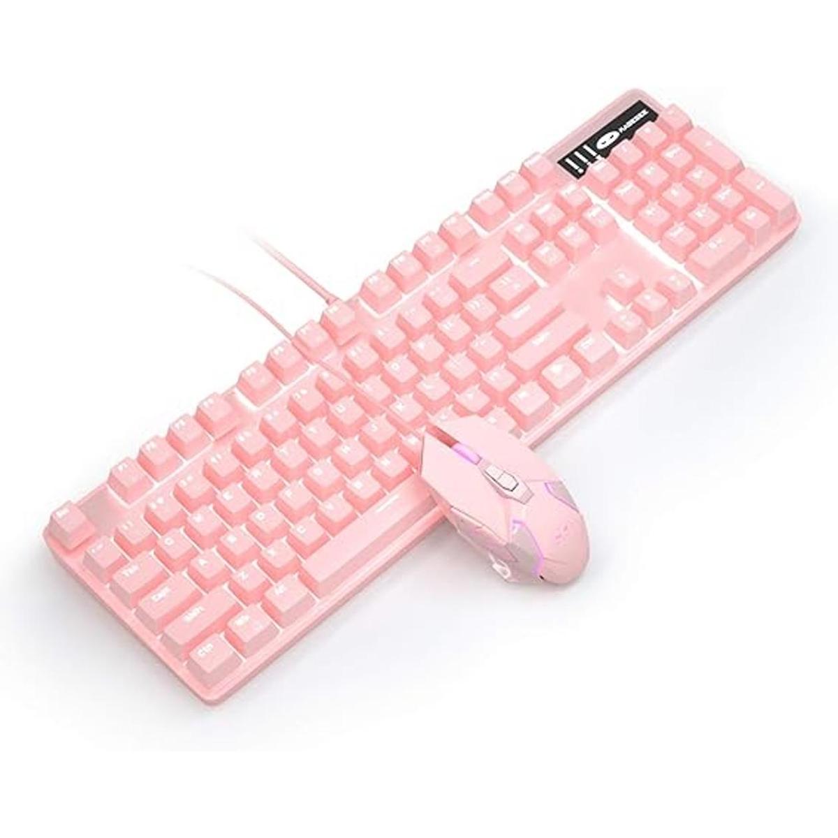 Combo de teclado y mouse mecánico rosa para juegos con