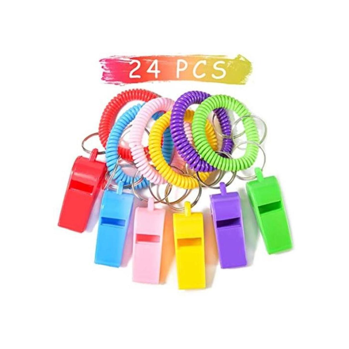 PRLOSO 24 pulseras de silbato con llavero para niños de