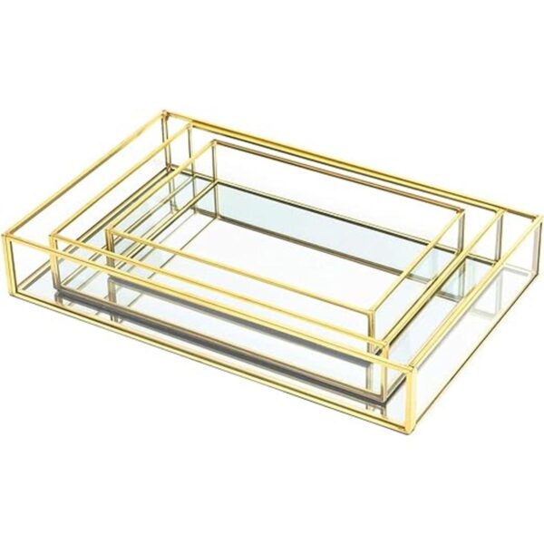 Juego de bandejas de joyería de metal dorado en 3 tamaños