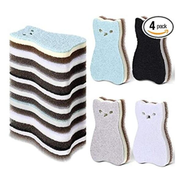Juego de 8 esponjas de cocina con forma de gato de doble_1