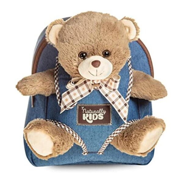 Mochila de tela vaquera con oso para niños y niñas_1