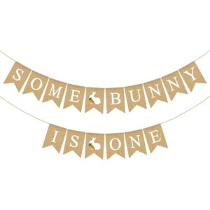 Rainlemon Yute Burlap Some Bunny is One Banner Primavera_1