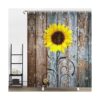Cortina de ducha rústica de granja diseño de girasol_2