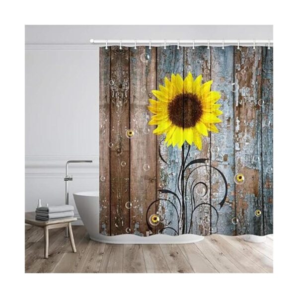 Cortina de ducha rústica de granja diseño de girasol_3