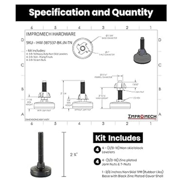Kit de nivelador de muebles negro zinc negro de 4 puntas_2
