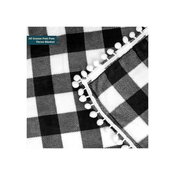 PAVILIA Manta con pompones a cuadros blancos y negros de