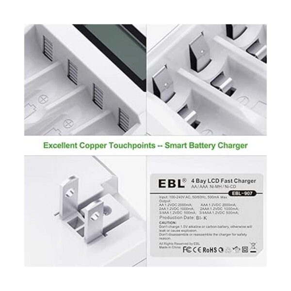 EBL Baterías AA recargables con cargador de batería LCD_4