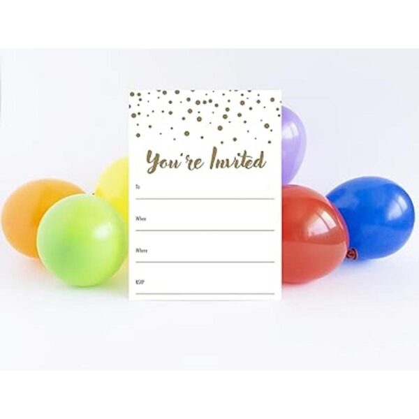 Brillantes invitaciones de fiesta con lunares dorados_2