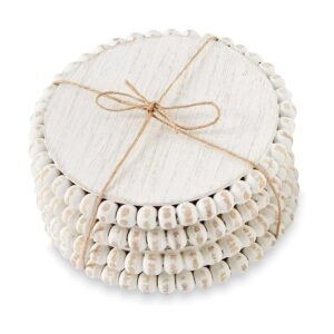 Mud Pie Juego de posavasos con cuentas blancas 4 34_1
