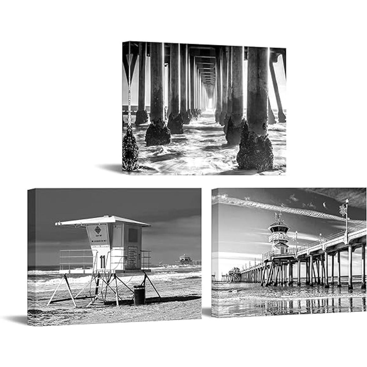Nachic Wall 3 piezas blanco y negro de la playa de