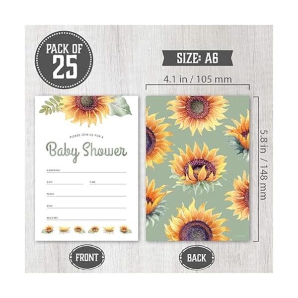 Juego de 25 invitaciones de girasol para baby shower_2
