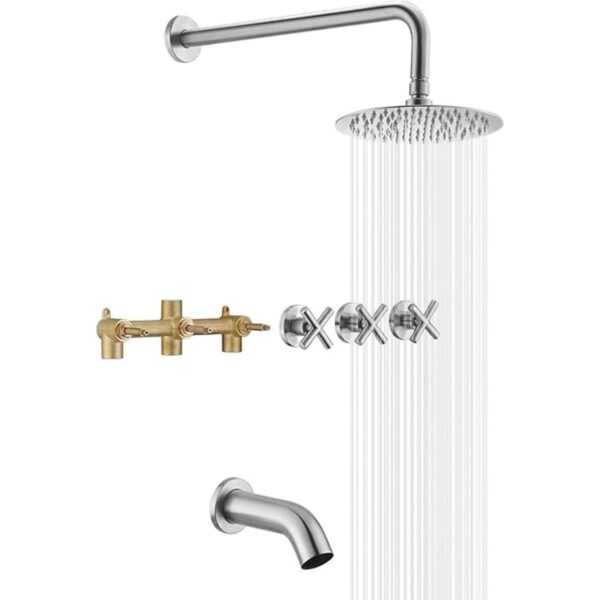 Juego de 3 grifos para bañera y ducha con válvula níquel_1