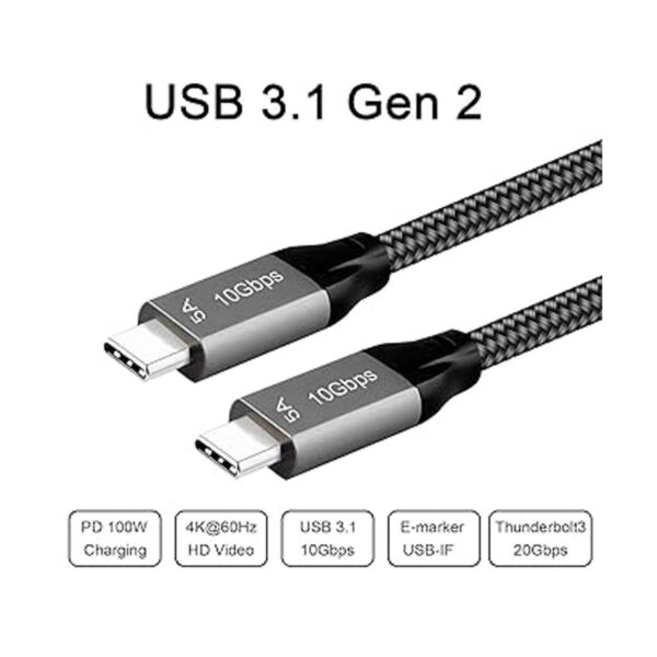 Cable USB C a USB C 6.6 pies pantalla 4K 100 W 5A_3