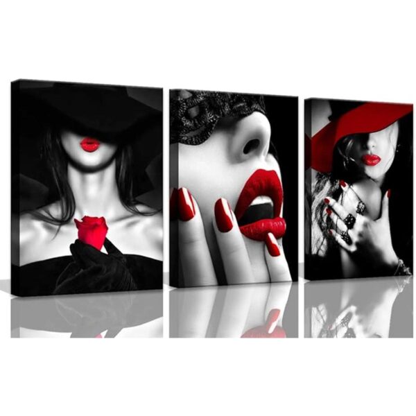 Decoración de dormitorio para mujer labios rojos blanco