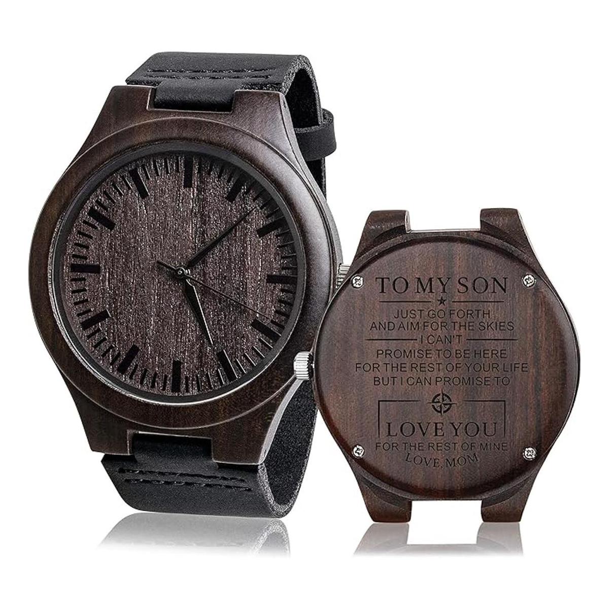 Fodiyaer Reloj de madera grabada regalo para hijo de
