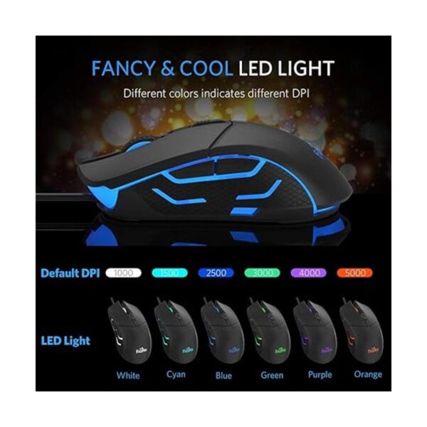 FIODIO Mouse para juegos con cable 5500 DPI luz