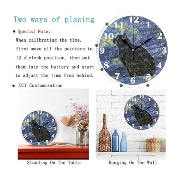 Pfrewn Lunar Star Cat Van Gogh Reloj de pared silencioso