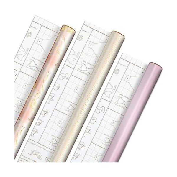 Hallmark Papel de regalo rosa y dorado con líneas de corte_1