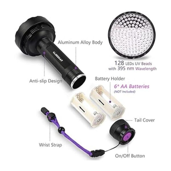 GLOSSDAY Linterna de luz negra 128 linternas UV LED