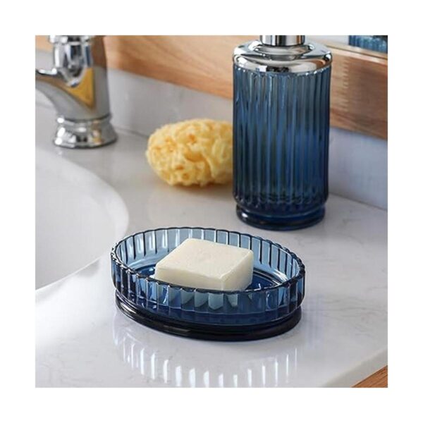Juego de 4 accesorios de baño de vidrio azul decente_6