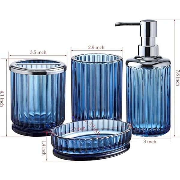 Juego de 4 accesorios de baño de vidrio azul decente_2