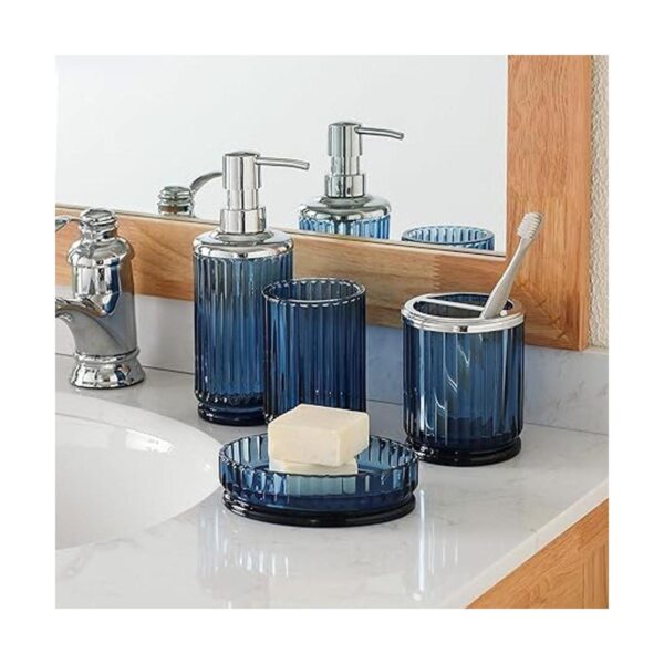 Juego de 4 accesorios de baño de vidrio azul decente_3