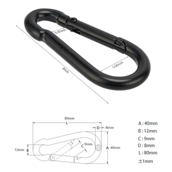 OWAYOTO Mosquetón de 3.0 in gancho de resorte negro_2